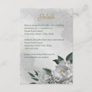 Cartão De Informações flores brancas românticas folhagem casamento