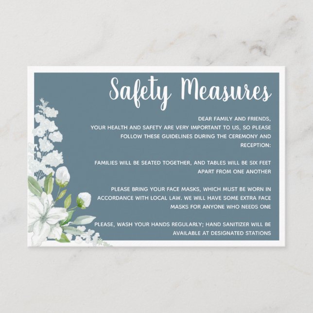 Cartão De Informações Flores brancas românticas medidas de segurança cas (Frente)