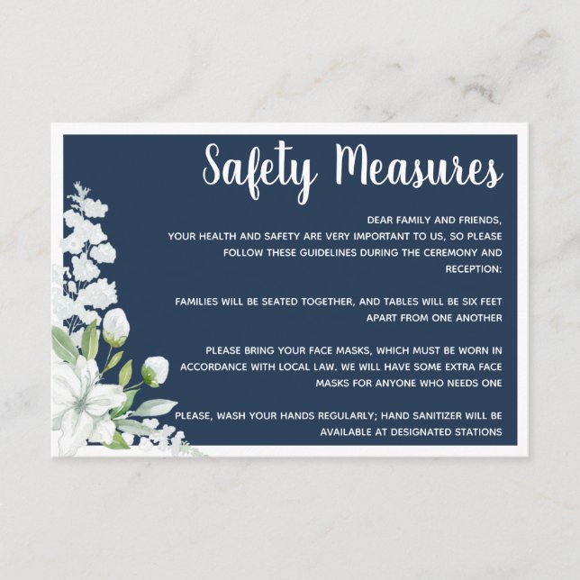 Cartão De Informações Flores brancas românticas medidas de segurança cas (Frente)