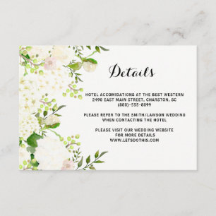 Cartão De Informações Flores brancas Varejo de Casamento, indicações de