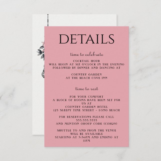 Cartão De Informações Flores Cor-de-Rosa e Lanternas (Frente/Verso)