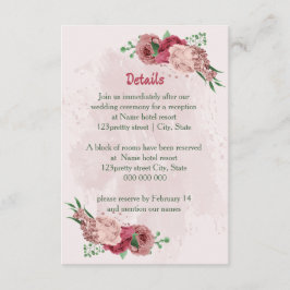 Cartão De Informações flores cor-de-rosa folhas verdes detalhes do casam