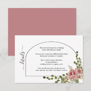 Cartão De Informações Flores cor-de-rosa-rosa Dusty e casamento floral d