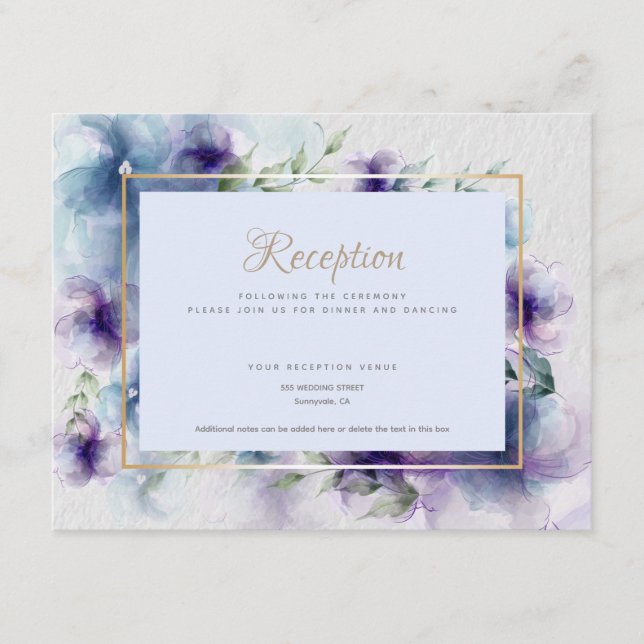 Cartão De Informações Flores De Aquarelas Translúcidas Azul-Violeta (Frente)