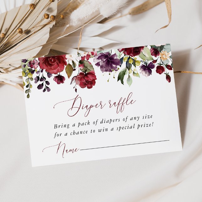 Cartão De Informações Flores de Borgonha, Flores Rosa, Fralda Raffle (Criador carregado)