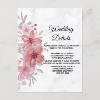 Cartão De Informações Flores de casamento elegantes rosa