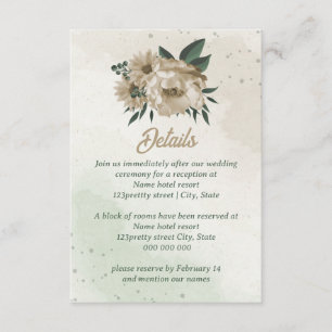 Cartão De Informações flores de champanhe verde casamento