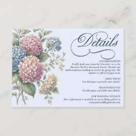 Cartão De Informações Flores de Hortênsia Azul Empoeirada Casamento