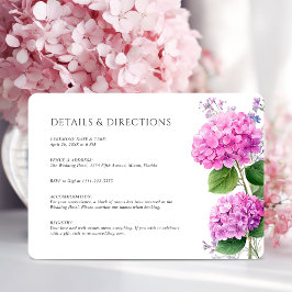 Cartão De Informações Flores de Hortênsia Rosa Aquarela Casamento Elegan