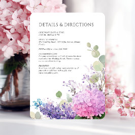 Cartão De Informações Flores de Hortênsia Rosa Aquarela Casamento Elegan