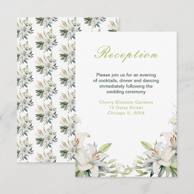 Cartão De Informações Flores de Lírio Branco Casamento (Frente/Verso)