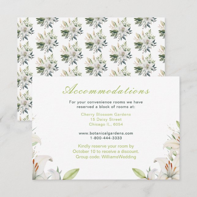 Cartão De Informações Flores de Lírio Branco Casamento (Frente/Verso)