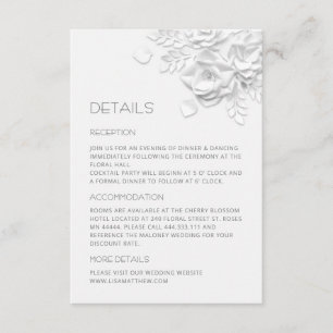 Cartão De Informações Flores de papel branco cortadas