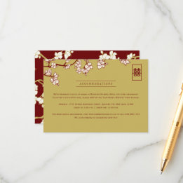 Cartão De Informações Flores de Pêssego/Ameixa e Casamento Dupla Felicid