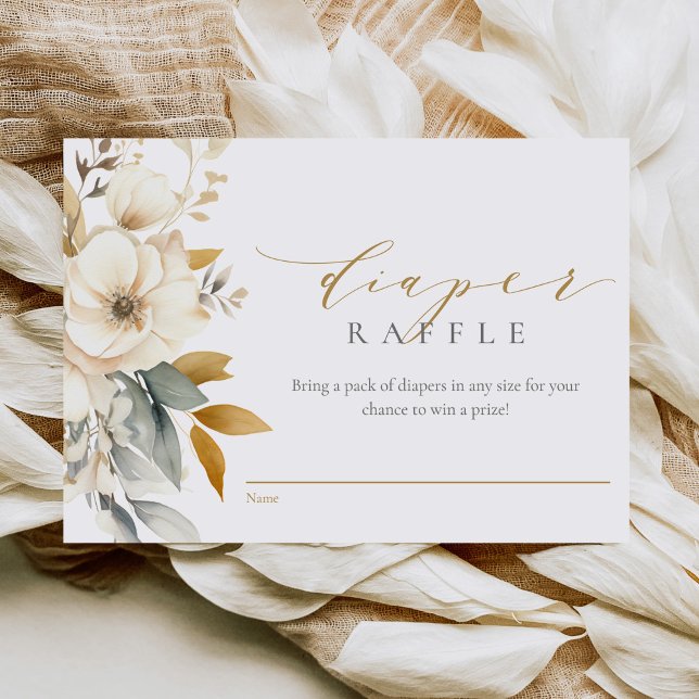 Cartão De Informações Flores Neutras Elegantes Fralda Raffle (Criador carregado)
