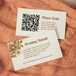 Cartão De Informações Flores Retro | Código QR do Site de Casamento