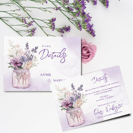 Cartão De Informações Flores Roxas em Jarros de Mason Detalhes Florais d