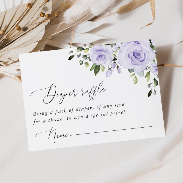 Cartão De Informações Flores Roxas, Flores Lilás, Boho, Fralda Raffle (Criador carregado)