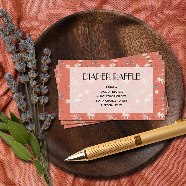 Cartão De Informações Flores selvagens Terracotta Fralda Raffle (Wildflowers Terracotta Baby Shower Diaper Raffle Enclosure Cards)