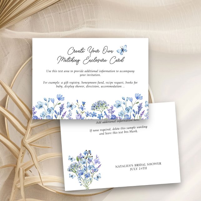 Cartão De Informações Flores Silvestres Azuis Delicadas Cobertor Floral (Blank Enclosure Card to create your own custom details - Blue Wildflower Bridal Shower Collection
)