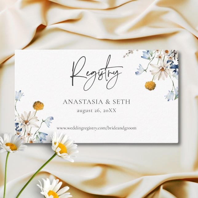 Cartão De Informações Flores Silvestres Azuis Rústicas e Margaridas Regi (Criador carregado)