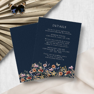 Cartão De Informações Flores Silvestres Boho Azul-Marinho