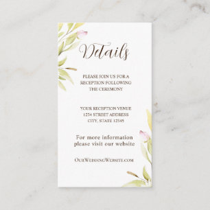 Cartão De Informações Flores Verdes rosas claro Deixam Design simples