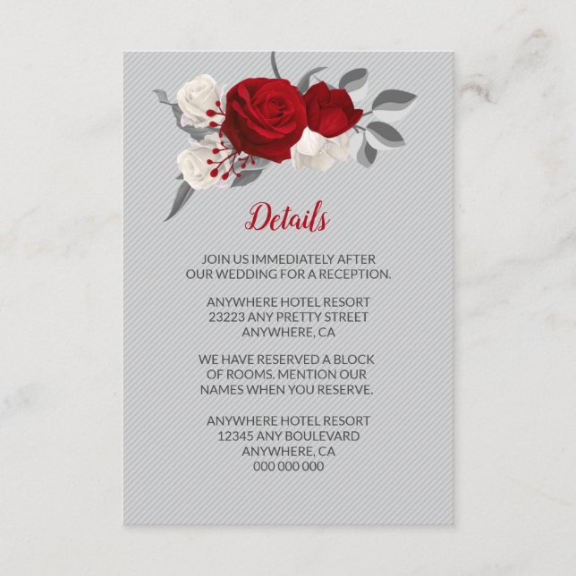 Cartão De Informações Flores vermelhas e brancas Folhas prateadas (Frente)