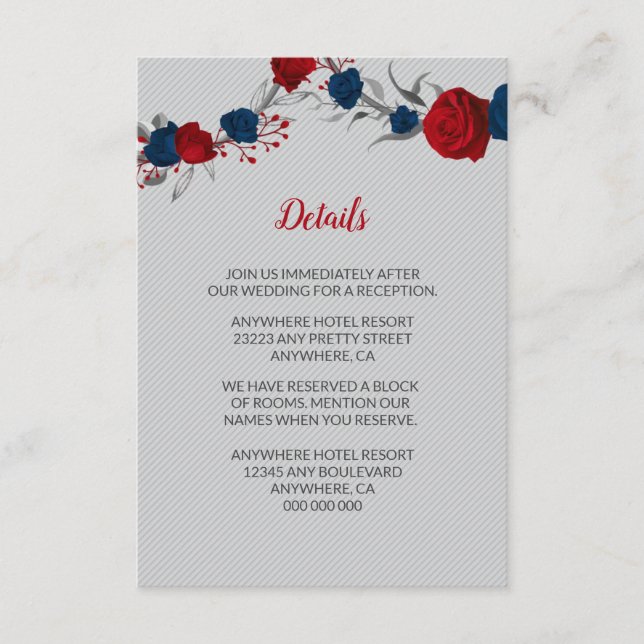 Cartão De Informações Flores vermelhas e marinhos azuis folhas prateadas (Frente)