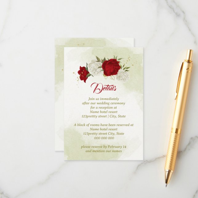 Cartão De Informações flores vermelhas folhas verdes (Frente/Verso In Situ)