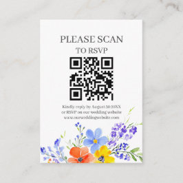 Cartão De Informações Flores Vibrantes em Aquarela Código QR e Casamento