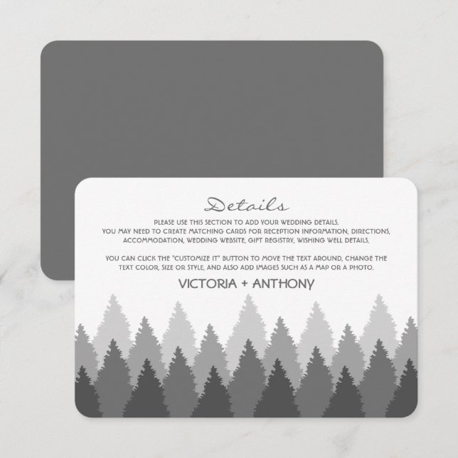 Cartão De Informações Floresta Cinzenta Cordilheira Detalhe de Casamento (Frente/Verso)