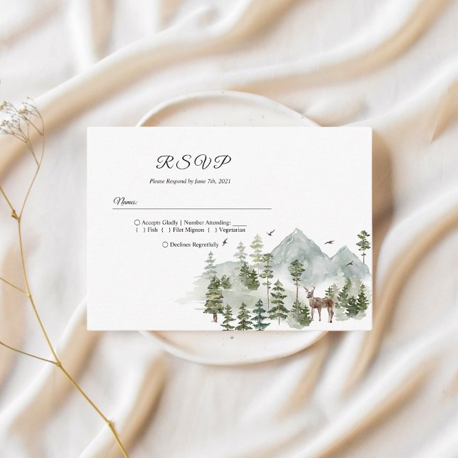 Cartão De Informações Floresta de Aquarela | Árvores E Veados (Criador carregado)