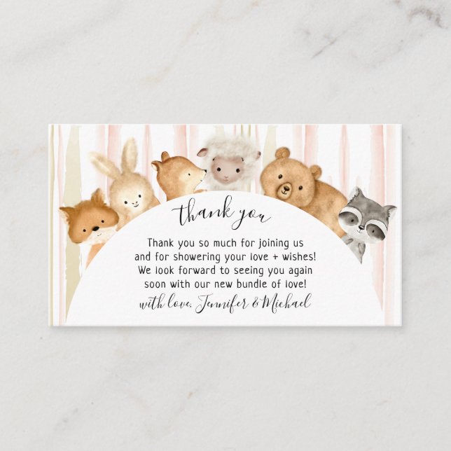 Cartão De Informações Floresta de Pincel de Aquarela Animais Bebês Obrig (Frente)