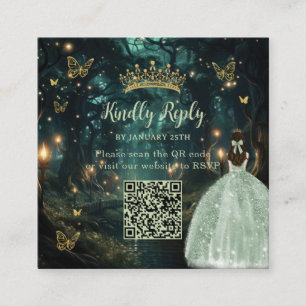 Cartão De Informações Floresta Encantada Sage Green Quinceañera QR RSVP
