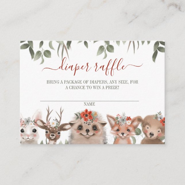 Cartão De Informações Floresta Fralda Verde Raffle Chá de fraldas (Frente)