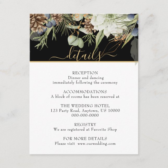 Cartão De Informações Floresta russa, verde e pincones em preto (Frente)