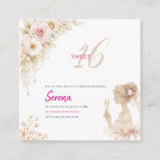 Cartão De Informações Flower Dreamy Soft Sweet 16 Birthday Invitation