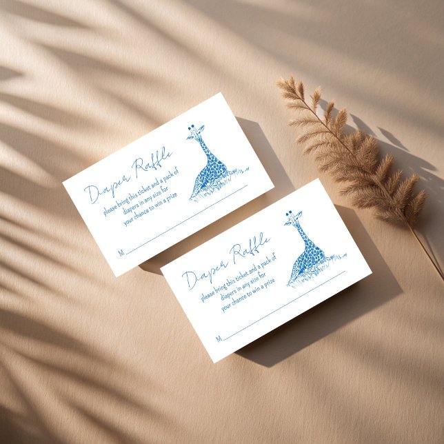 Cartão De Informações Fofo de fralda de girafa azul Safari (Safari blue toile de jouy giraffe African animals baby shower diaper raffle enclosure card )