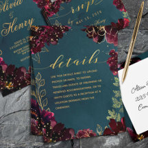 Folha de Detalhes de Casamento Tom de Joia Bordeau