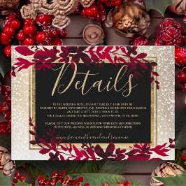 Cartão De Informações folha de tipografia dourada detalhes vermelhos de