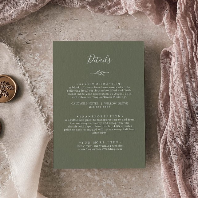 Cartão De Informações Folha mínima | Detalhes verdes escuros (Criador carregado)