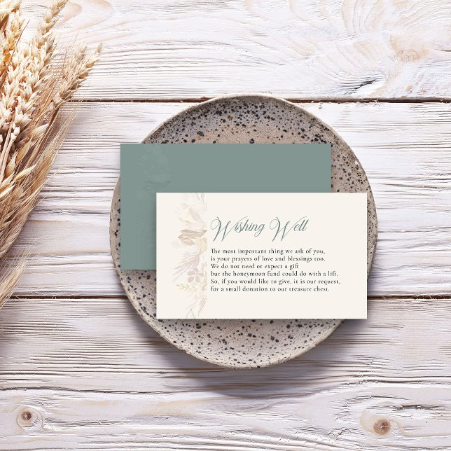 Cartão De Informações Folhagem Botânica Verde Sage Desejando Bem (Sage Green Elegant wedding wishing well insert card - Foliage Duet wedding collection)