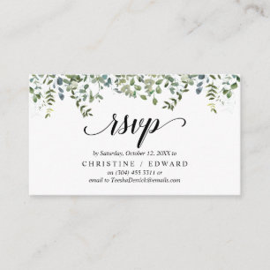 Cartão De Informações Folhagem Elegante, Letra Preta, Responder RSVP