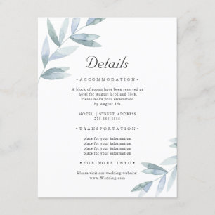 Cartão De Informações Folhagem Simples Elegante. Detalhes do Casamento B