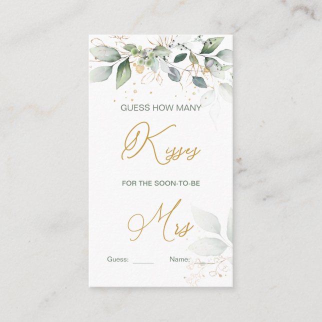 Cartão De Informações Folhagem verde adivinha quantos beijos (Frente)