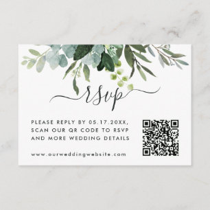 Cartão De Informações Folhagem Verde de Link de Código QR RSVP Eucalyptu