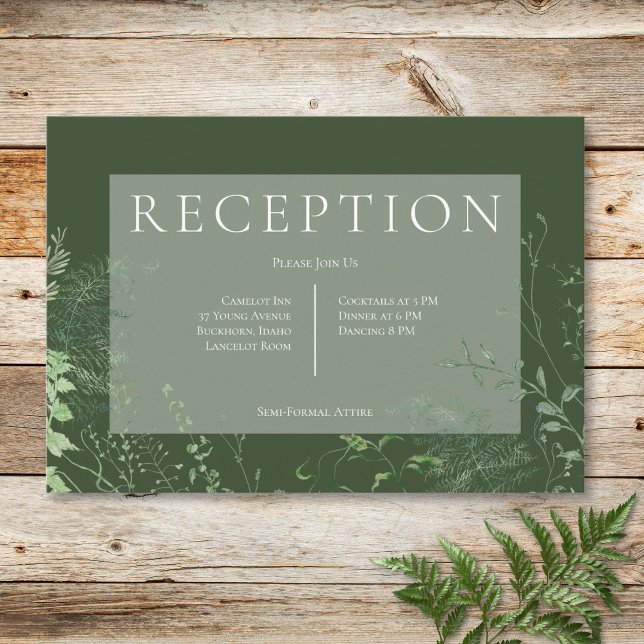 Cartão De Informações Folhagem Verde Rustic Fern Recepção Verde Esmerald (Rustic Fern Green Foliage Emerald Green Reception Enclosure Card)