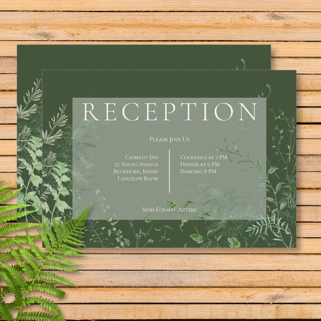 Cartão De Informações Folhagem Verde Rustic Fern Recepção Verde Esmerald (Criador carregado)