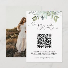 Cartão De Informações Folhagem Verde Simples Código QR e Foto Casamento